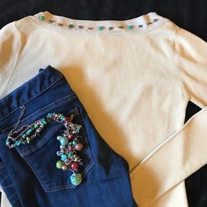 Beige Top with Turquoise Detail